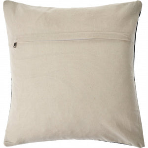 20" Charcoal and Ivory Geometric Wool And Faux Leather Throw Pillow