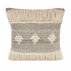 14" X 36" Gray And Taupe Cotton Geometric Throw Pillow