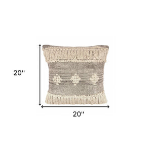 14" X 36" Gray And Taupe Cotton Geometric Throw Pillow