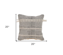 20" Black And Natural Striped Cotton Throw Pillow with Tassels