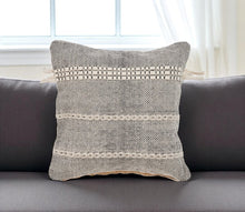 20" Black And Natural Striped Cotton Throw Pillow with Tassels