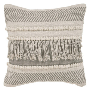 14" X 36" Beige And Gray Cotton Chevron Throw Pillow