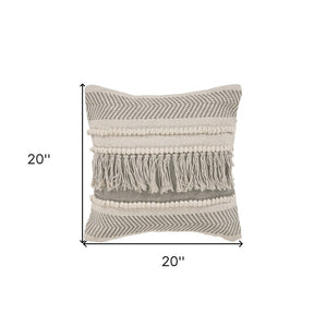 14" X 36" Beige And Gray Cotton Chevron Throw Pillow