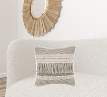 14" X 36" Beige And Gray Cotton Chevron Throw Pillow