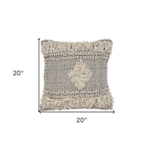 20" Natural and Black Throw Pillow with Fringe
