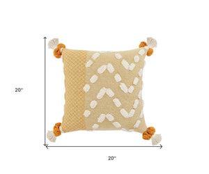 20" Yellow and Cream Throw Pillow
