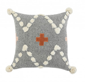20" X 20" Black Off-White Pink And Orange 100% Cotton Geometric Zippered Pillow