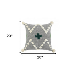 20" X 20" Black Off-White And Green 100% Cotton Geometric Zippered Pillow