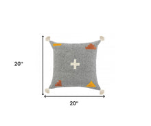 20" X 20" Black Off-White Yellow And Orange 100% Cotton Geometric Zippered Pillow