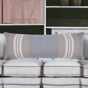 14" X 36" Beige and Gray Lumbar Throw Pillow