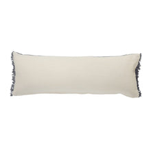 14" X 36" Navy Blue And Tan Cotton Striped Throw Pillow with Fringe