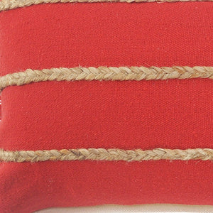 14" X 36" Navy Blue And Tan Cotton Striped Throw Pillow with Fringe