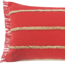 14" X 36" Navy Blue And Tan Cotton Striped Throw Pillow with Fringe