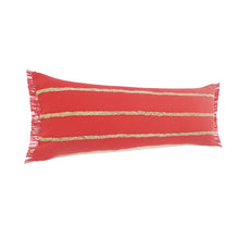 14" X 36" Navy Blue And Tan Cotton Striped Throw Pillow with Fringe