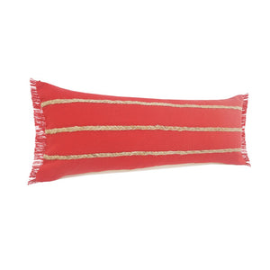 14" X 36" Navy Blue And Tan Cotton Striped Throw Pillow with Fringe