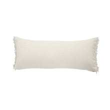 14" X 36" Navy Blue And Tan Cotton Striped Throw Pillow with Fringe
