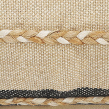 14" X 36" Black Tan And Taupe Jute Striped Zippered Pillow