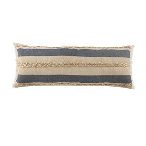 14" X 36" Denim Tan And Taupe Jute Coastal Zippered Pillow