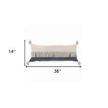14" X 36" Denim Blue And Off-White 100% Cotton Zippered Pillow