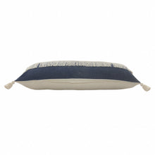 14" X 36" Denim Blue And Off-White 100% Cotton Zippered Pillow