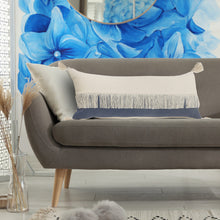14" X 36" Denim Blue And Off-White 100% Cotton Zippered Pillow