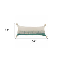 14" X 36" Denim Blue And Off-White 100% Cotton Zippered Pillow
