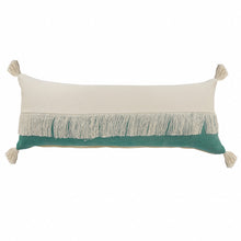14" X 36" Denim Blue And Off-White 100% Cotton Zippered Pillow