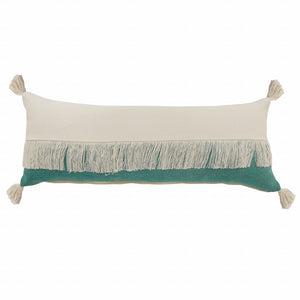 14" X 36" Denim Blue And Off-White 100% Cotton Zippered Pillow