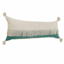 14" X 36" Denim Blue And Off-White 100% Cotton Zippered Pillow