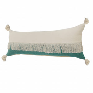 14" X 36" Denim Blue And Off-White 100% Cotton Zippered Pillow