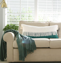 14" X 36" Denim Blue And Off-White 100% Cotton Zippered Pillow