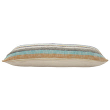 14" X 36" Off White Blue And Orange Cotton Striped Throw Pillow