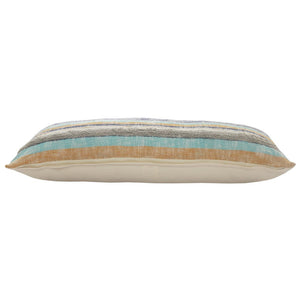 14" X 36" Off White Blue And Orange Cotton Striped Throw Pillow