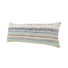 14" X 36" Off White Blue And Orange Cotton Striped Throw Pillow