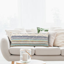 14" X 36" Off White Blue And Orange Cotton Striped Throw Pillow