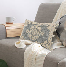 14" X 20" Gray And Ivory 100% Cotton Abstract Zippered Pillow