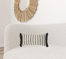 12" X 28" Ivory And Black 100% Cotton Striped Zippered Pillow
