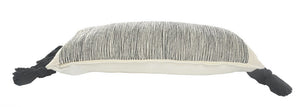 12" X 28" Gray Ivory And Black Cotton Wavy Stripe Throw Pillow with Fringe