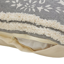 14" X 36" Gray And White Cotton Medallion Throw Pillow