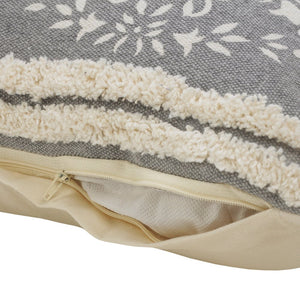 14" X 36" Gray And White Cotton Medallion Throw Pillow