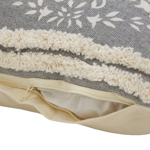 14" X 36" Gray And White Cotton Medallion Throw Pillow