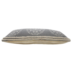 14" X 36" Gray And White Cotton Medallion Throw Pillow