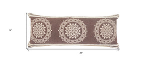 14" X 36" Brown And White 100% Cotton Striped Zippered Pillow