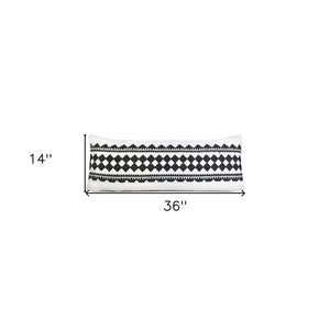 14" X 36" Black And White 100% Cotton Geometric Zippered Pillow