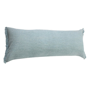14" X 36" Light Blue Cotton Lumbar Throw Pillow With Fringe