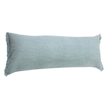 14" X 36" Light Blue Cotton Lumbar Throw Pillow With Fringe