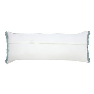 14" X 36" Light Blue Cotton Lumbar Throw Pillow With Fringe
