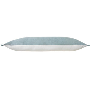 14" X 36" Light Blue Cotton Lumbar Throw Pillow With Fringe