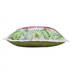 20" Green Pink And White Fabric Bird Throw Pillow