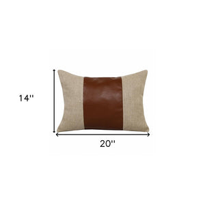 14" X 20" Tan And Brown Linen Striped Zippered Pillow